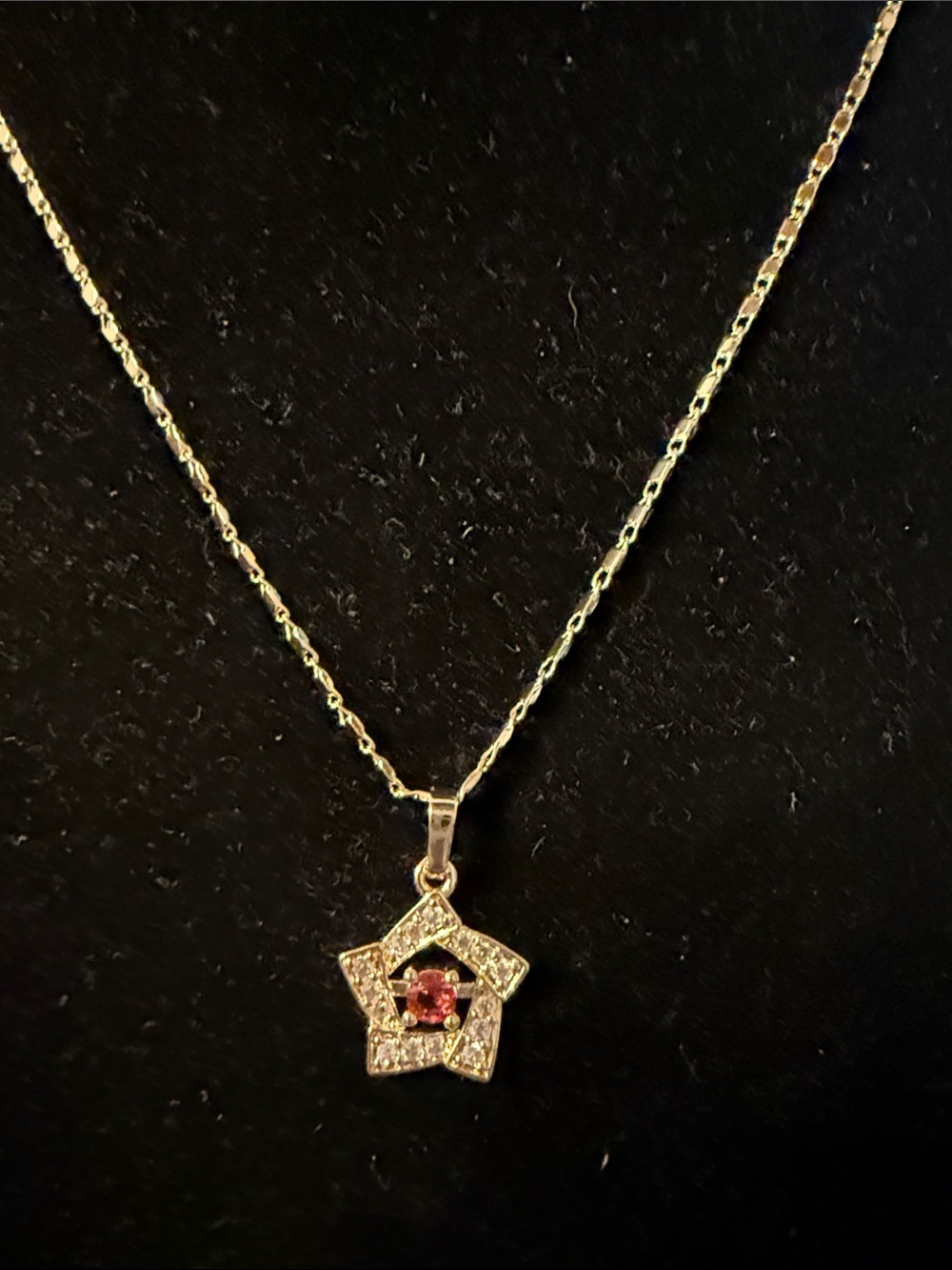 Delicate  Stainless Steel Star Pendant Necklace with Pink Gem